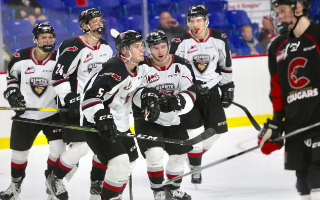 Vancouver Giants celebrate a Jacob Gendron goal