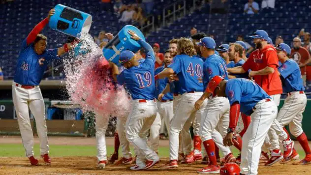 Clearwater Threshers celebrate a win during the 2019 season