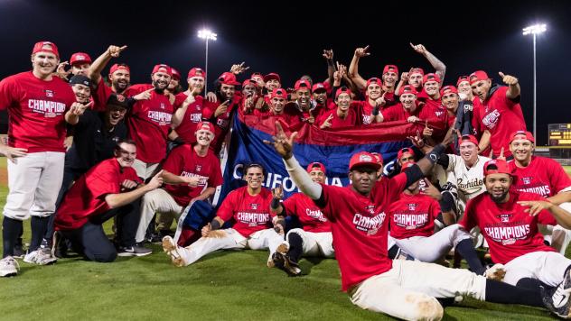 Visalia Rawhide celebrate the 2019 California League Championship