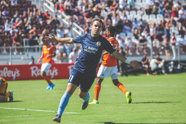 Sacramento Republic FC midfielder Sam Werner celebrates his goal