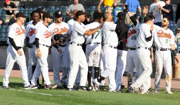 Long Island Ducks celebrate a walk-off win