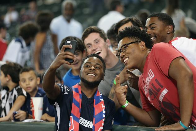 Marcus Epps of Memphis 901 FC with Memphis fans