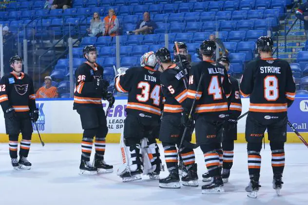 Lehigh Valley Phantoms celebrate a preseason win