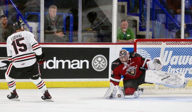 Vancouver Giants goaltender Trent Miner faces the Portland Winterhawks