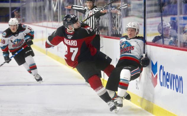 Vancouver Giants defenceman Seth Bafaro vs. the Kelowna Rockets