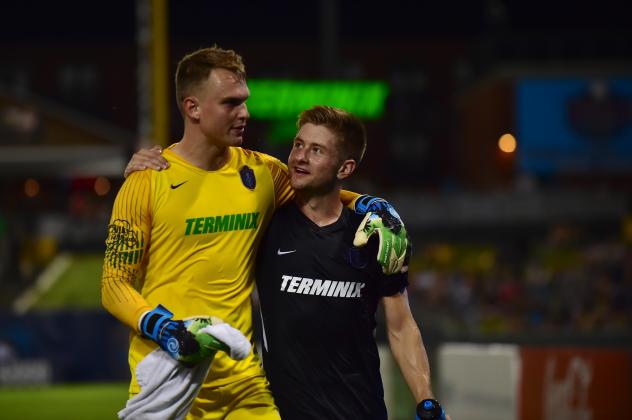 Memphis 901 FC Goalkeeper Cam Lindley and Jeff Caldwell