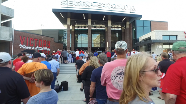 Fans line up to enter Segra Stadium, home of the Fayetteville Woodpeckers