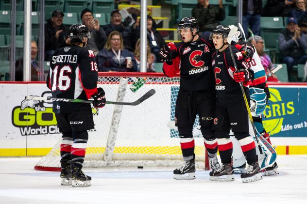 Prince George Cougars celebrate Josh Maser's goal