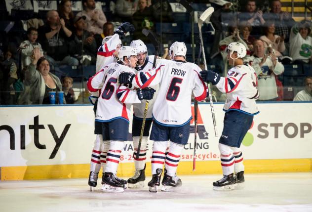 Springfield Thunderbirds celebrate a goal in front of a sellout crowd