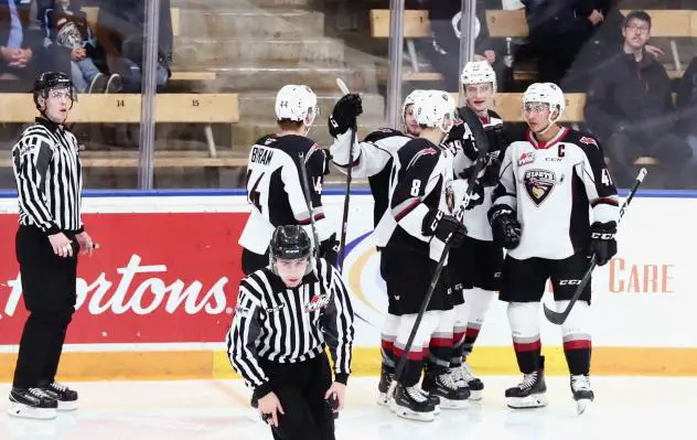 Vancouver Giants celebrate a goal against the Winnipeg ICE