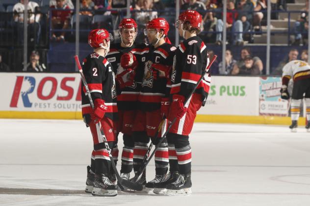 Grand Rapids Griffins huddle on the ice