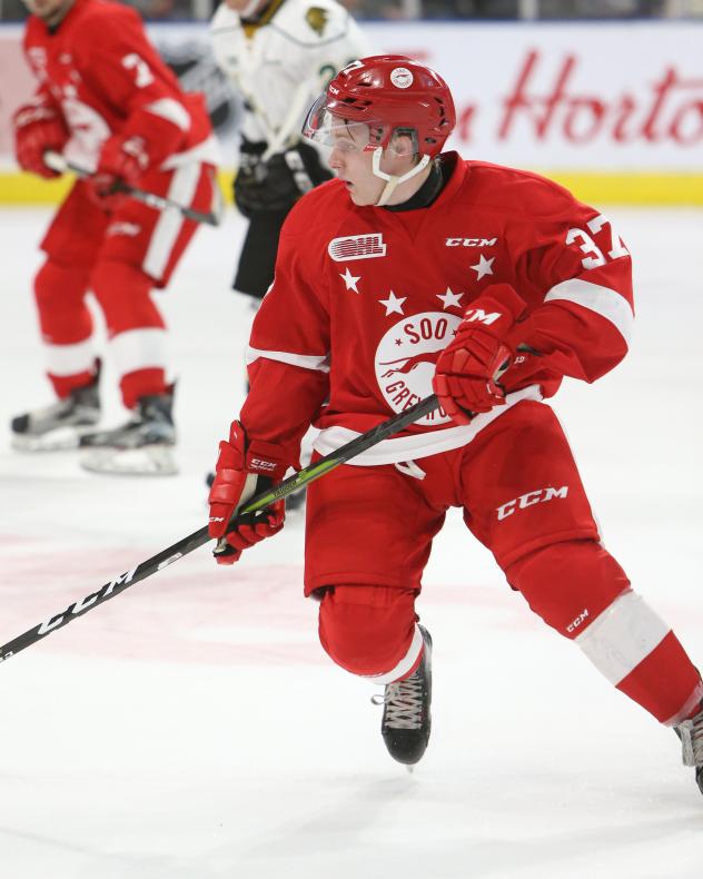 Forward Ryan Roth with the Sault Ste. Marie Greyhounds