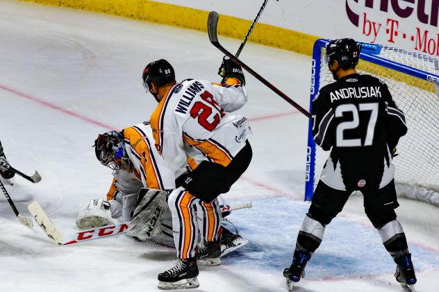 Utah Grizzlies defend against the Idaho Steelheads