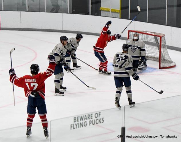 Johnstown Tomahawks celebrate a goal against the Wilkes-Barre/Scranton Knights