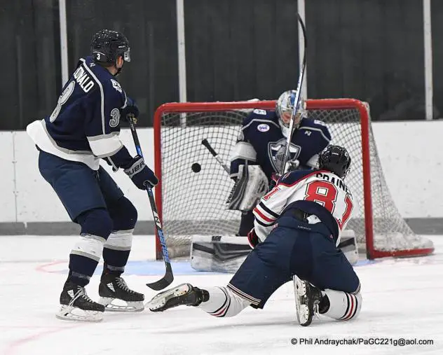 Johnstown Tomahawks forward Carson Grainer scores against the Wilkes-Barre/Scranton Knights