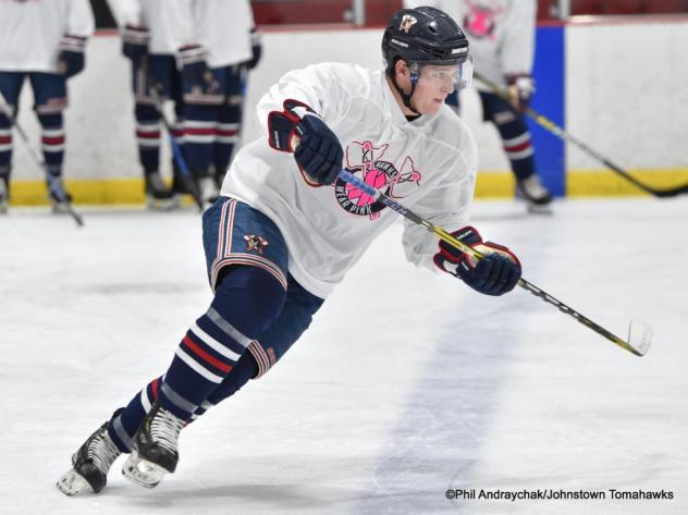 Johnstown Tomahawks in pink warmup jerseys