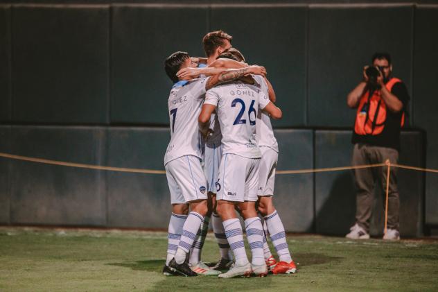 El Paso Locomotive FC celebrates a goal against Portland Timbers 2