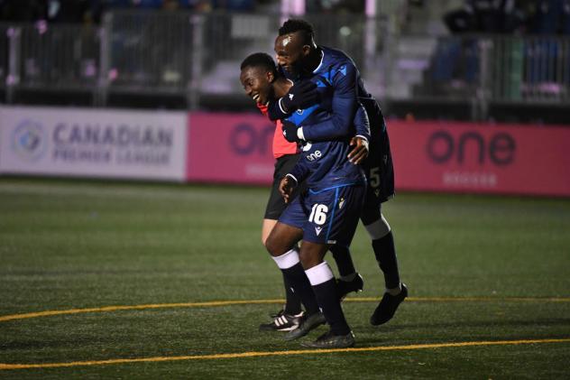 FC Edmonton celebrates a goal vs. Pacific FC