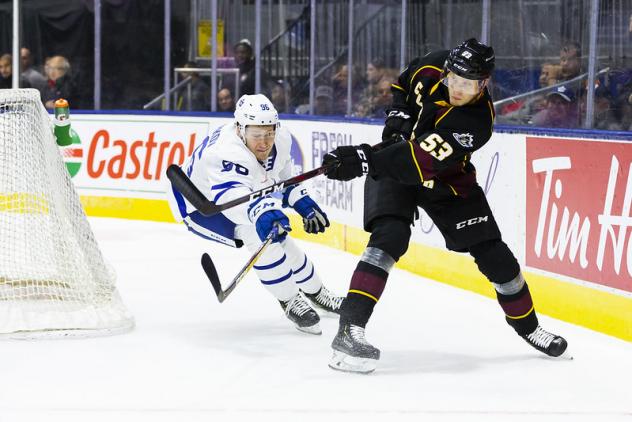 Cleveland Monsters defenseman Gabriel Carlsson vs. the Toronto Marlies