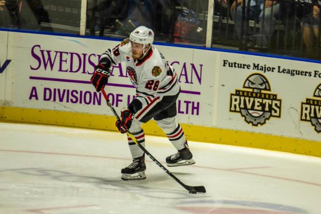 Forward Aleksi Saarela with the Rockford IceHogs