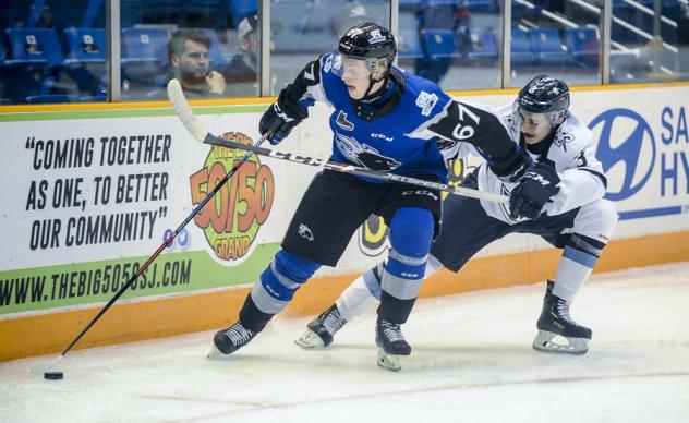 Saint John Sea Dogs left wing Dawson Stairs vs. the Sherbrooke Phoenix