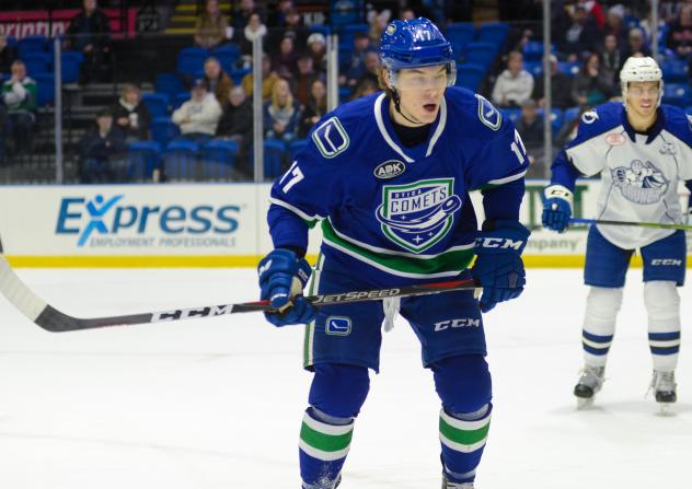 Utica Comets forward Adam Gaudette vs. the Syracuse Crunch