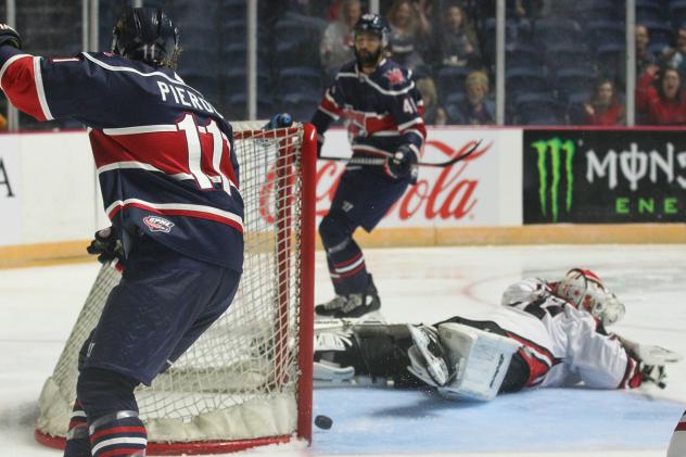 Stephen Pierog and Daniler Perez (background) combine on a goal for the Macon Mayhem