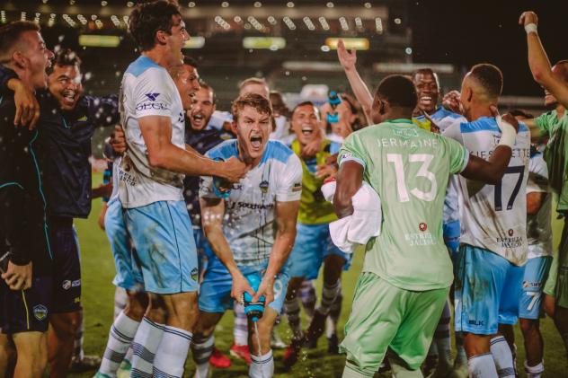 El Paso Locomotive FC celebrate their playoff win over Fresno FC