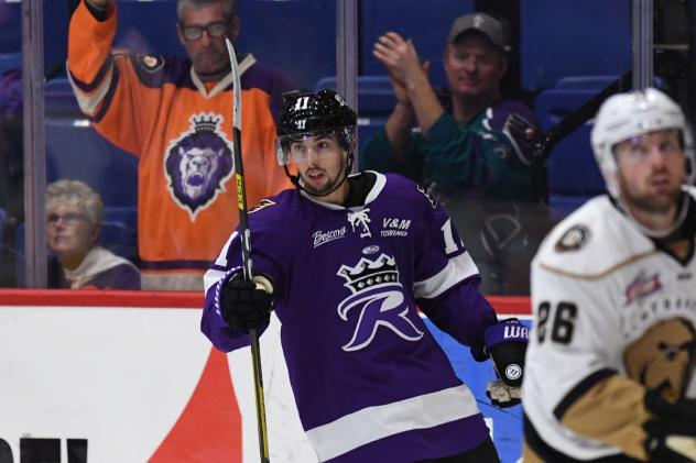 Matty Gaudreau of the Reading Royals following one of his goals against the Newfoundland Growlers