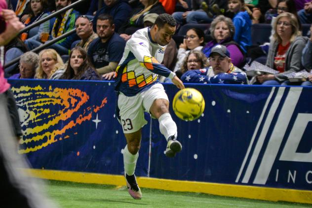 Tacoma Stars midfielder Raphael Cox rips a shot against the Turlock Express