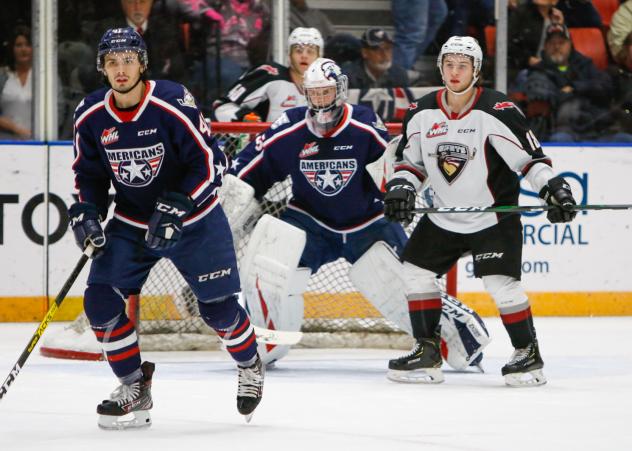 Vancouver Giants left wing Jackson Shepard in front of the Tri-City Americans goal