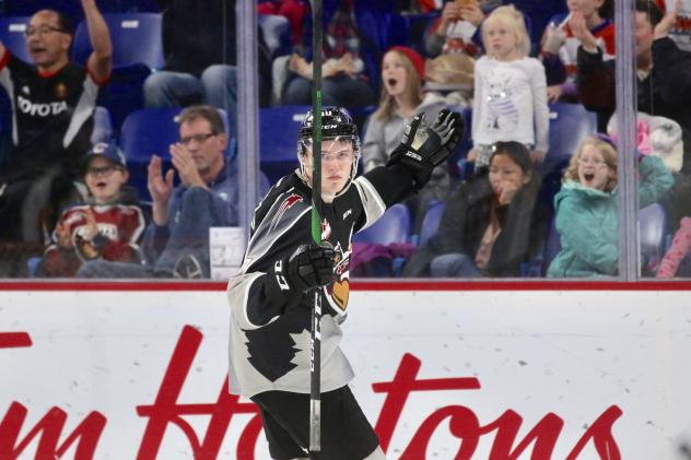 Vancouver Giants left wing Zach Ostapchuk reacts against the Medicine Hat Tigers