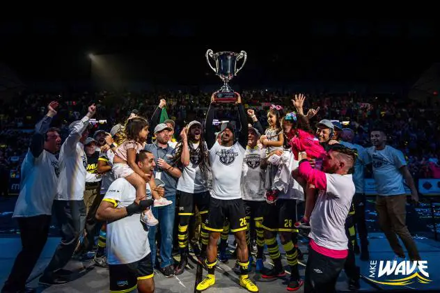 Milwaukee Wave hoist the 2-19-19 MASL Championship Trophy