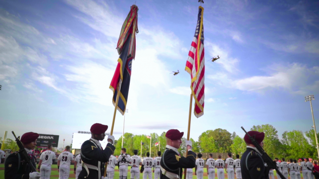 Fayetteville Woodpeckers Opening Day color guard flyover