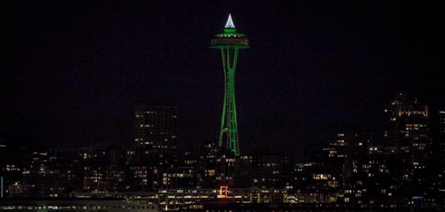 The Space Needle goes green in support of Seattle Sounders FC
