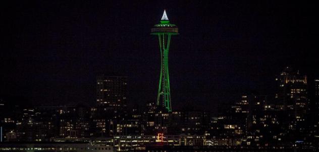 The Space Needle goes green in support of Seattle Sounders FC