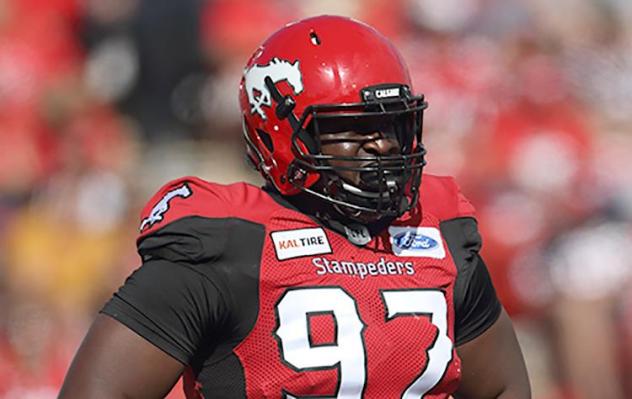 Calgary Stampeders defensive lineman Derek Wiggan