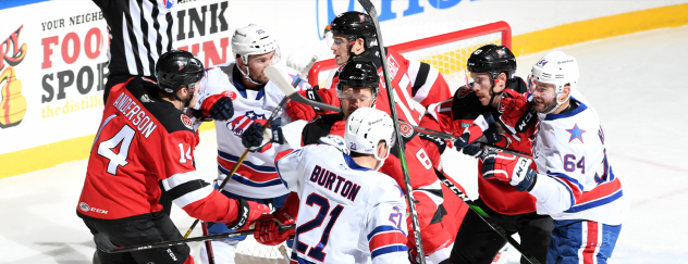 Binghamton Devils scuffle with the Rochester Americans