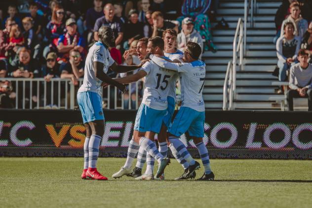 El Paso Locomotive FC celebrate Andrew Fox's goal