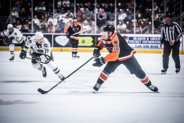 Lehigh Valley Phantoms left wing Greg Carey vs. the Hershey Bears