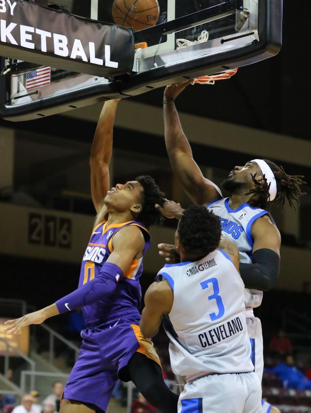Jalen Lecque of the Northern Arizona Suns battles under the basket vs. the Texas Legends