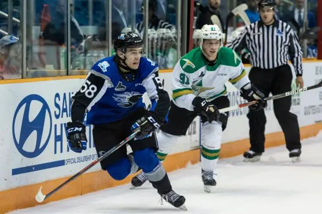 Saint John Sea Dogs defenceman Charlie DesRoches vs. the Val-d'Or Foreurs