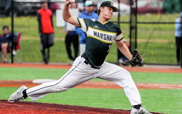 Ben Pedersen pitching for Marshall