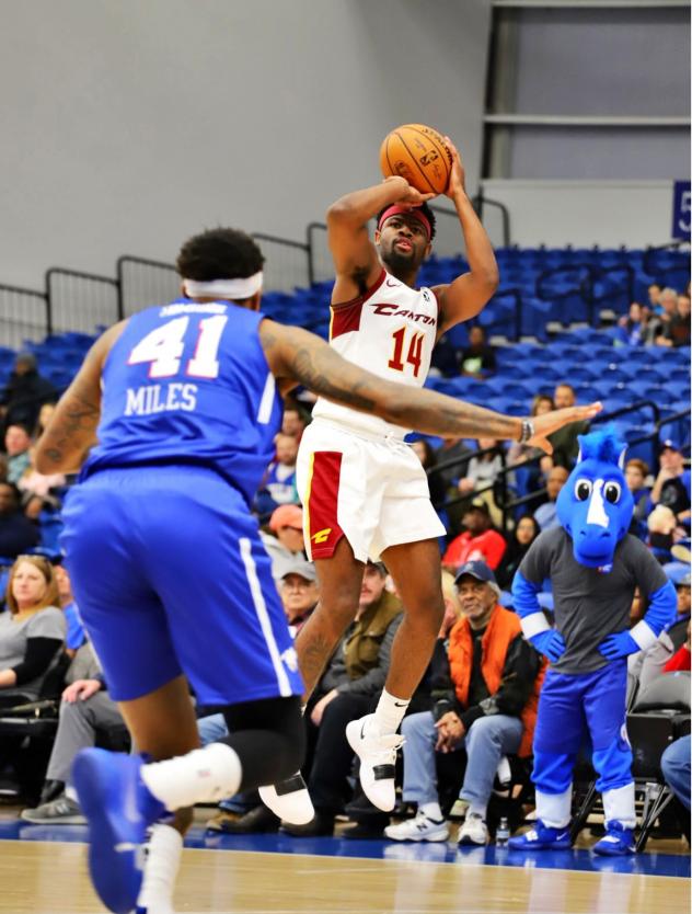 Malik Newman of the Canton Charge takes a shot against the Delaware Blue Coats