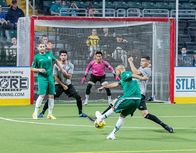 Dallas Sidekicks eye the St. Louis Ambush goal in preseason action