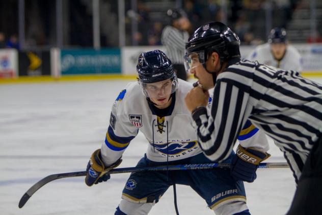 Gabe Temple of the Sioux Falls Stampede ready for a faceoff