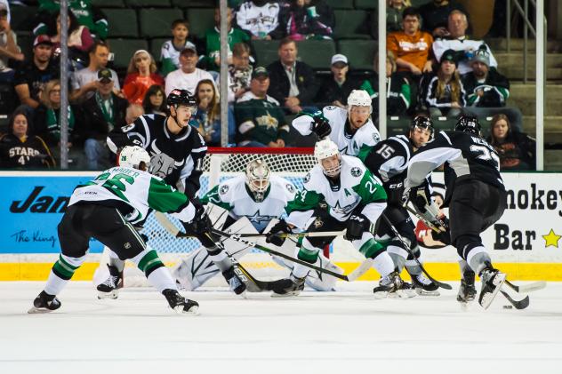 Texas Stars goaltender Colton Point vs. the San Antonio Rampage