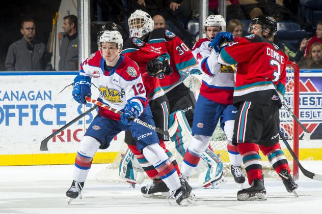 Kelowna Rockets goaltender Roman Basran and his defence fight off the Edmonton Oil Kings