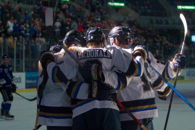 Sioux Falls Stampede congratulate Cameron MacDonald after a goal