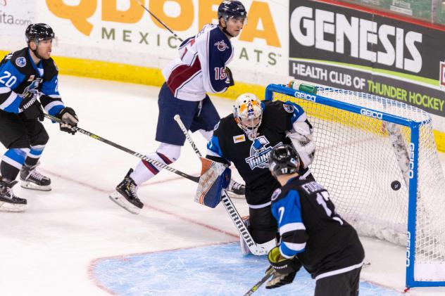 Tulsa Oilers forward Brent Gates, Jr. scores against the Wichita Thunder